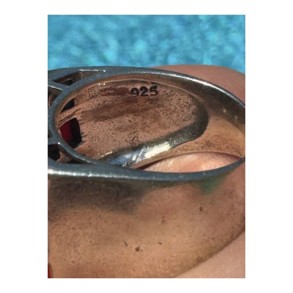 Vintage 70s 925 Silver Multicolor Multi Stones Mosaic Ring size 8 - Picture 8 of 10
